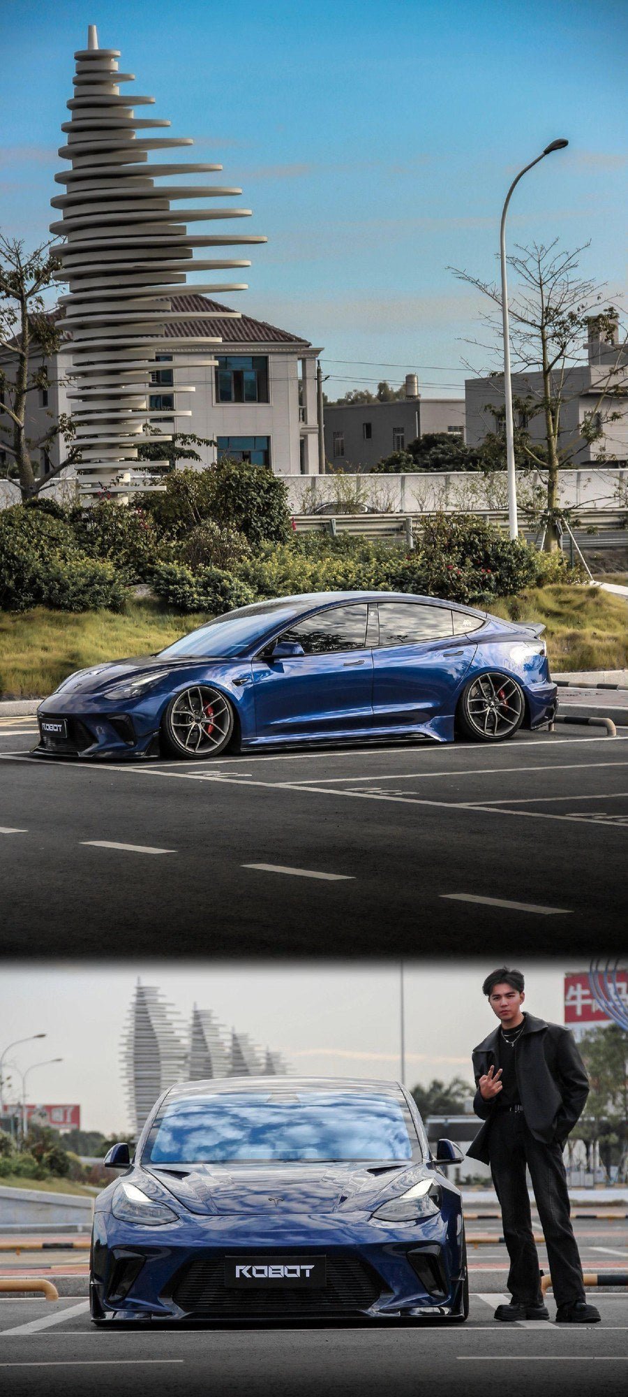 Blue Tesla Model 3 — Robot Craftsman HACKER Narrowbody