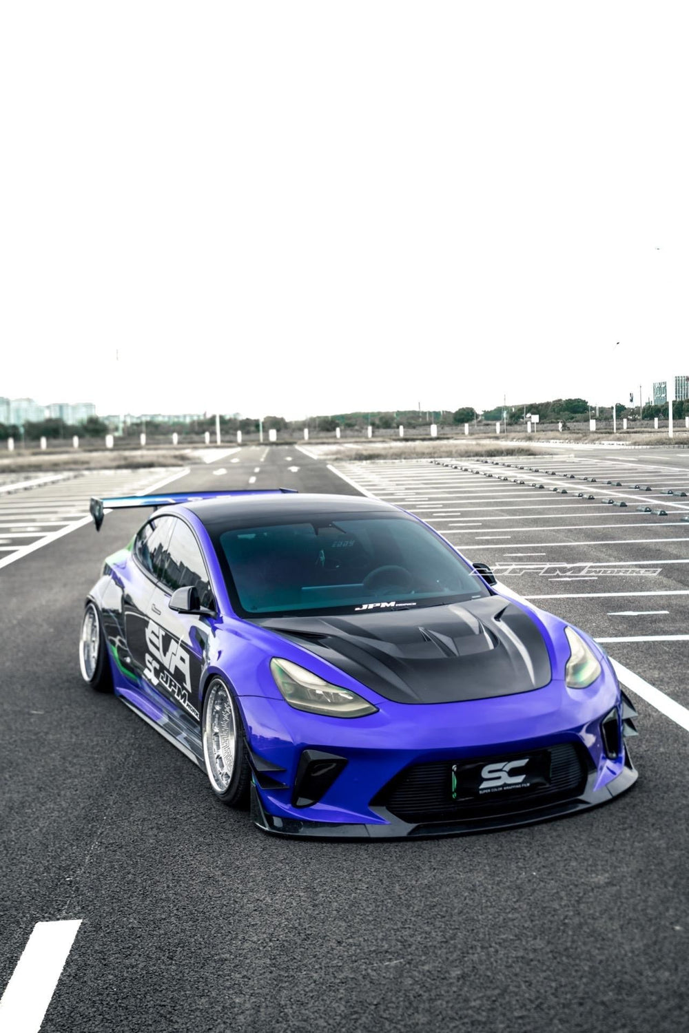 Blue Wrapped Tesla Model 3 — Robot Craftsman HACKER Widebody