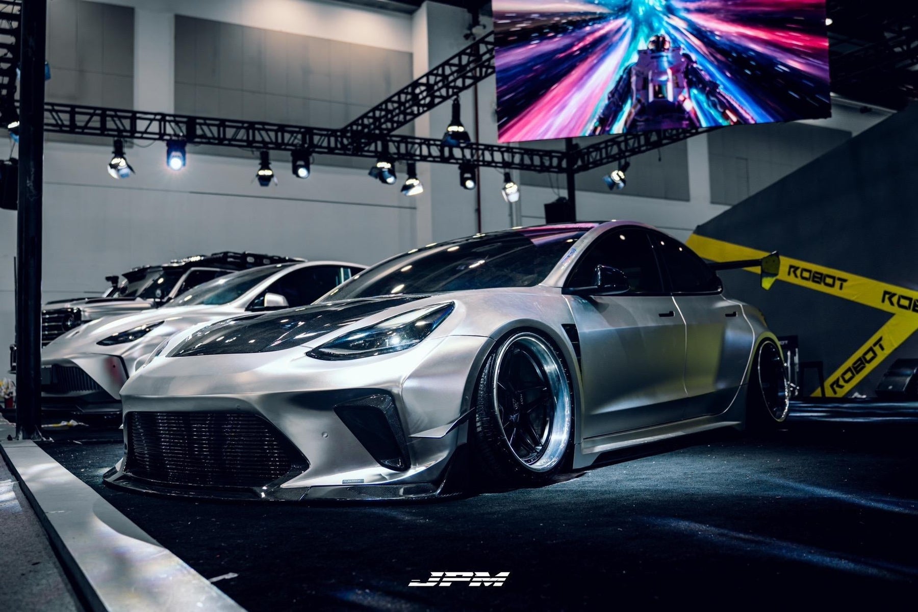 Silver Tesla Model 3 — Robot Craftsman HACKER Widebody