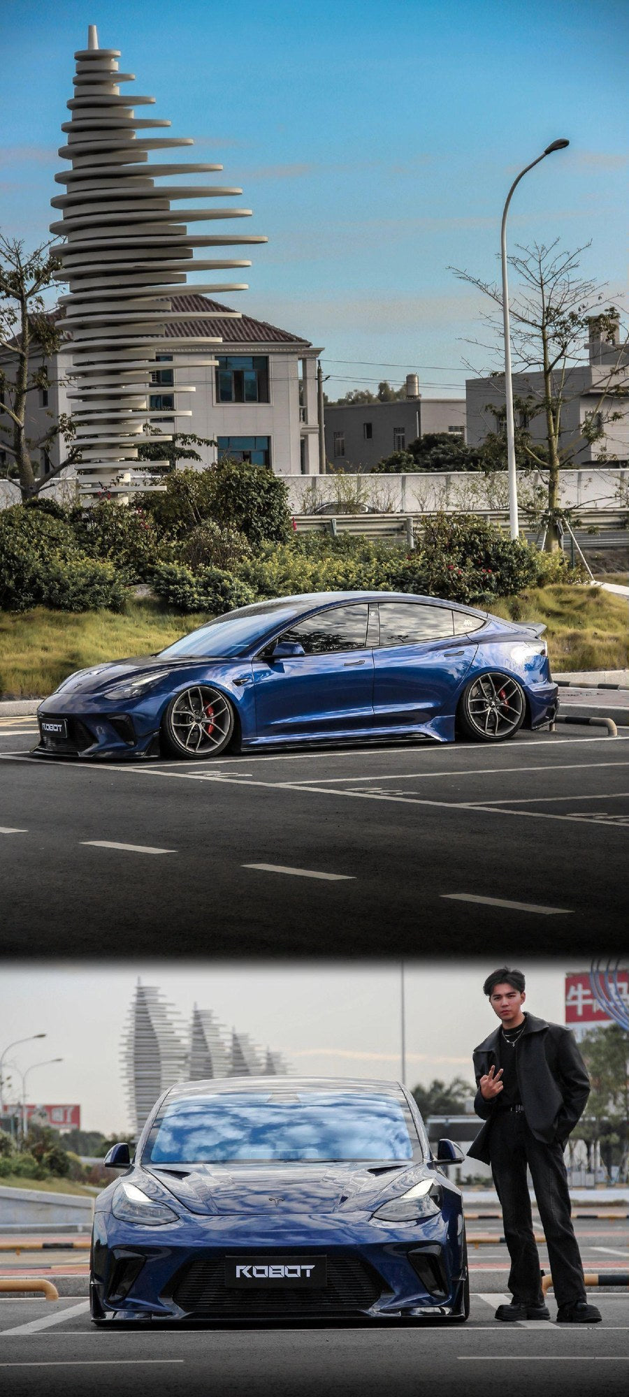 Blue Tesla Model 3 — Robot Craftsman HACKER Narrowbody