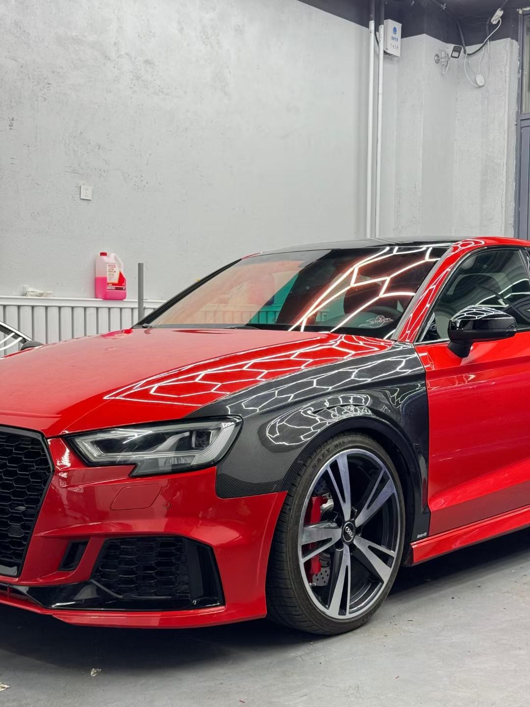 Red — Karbel Carbon Dry Carbon Fiber Front Fenders for Audi A3 S3 8.5V 2017-2020 Sedan