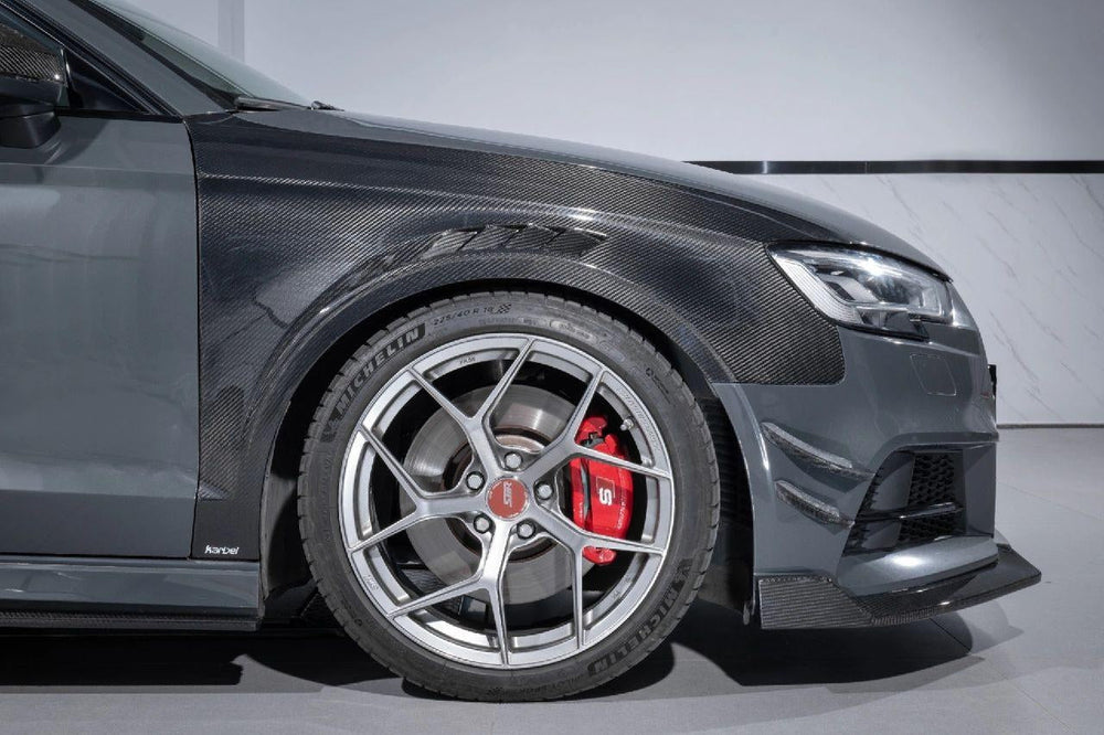 Grey — Karbel Carbon Dry Carbon Fiber Front Fenders for Audi A3 S3 8.5V 2017-2020 Sedan