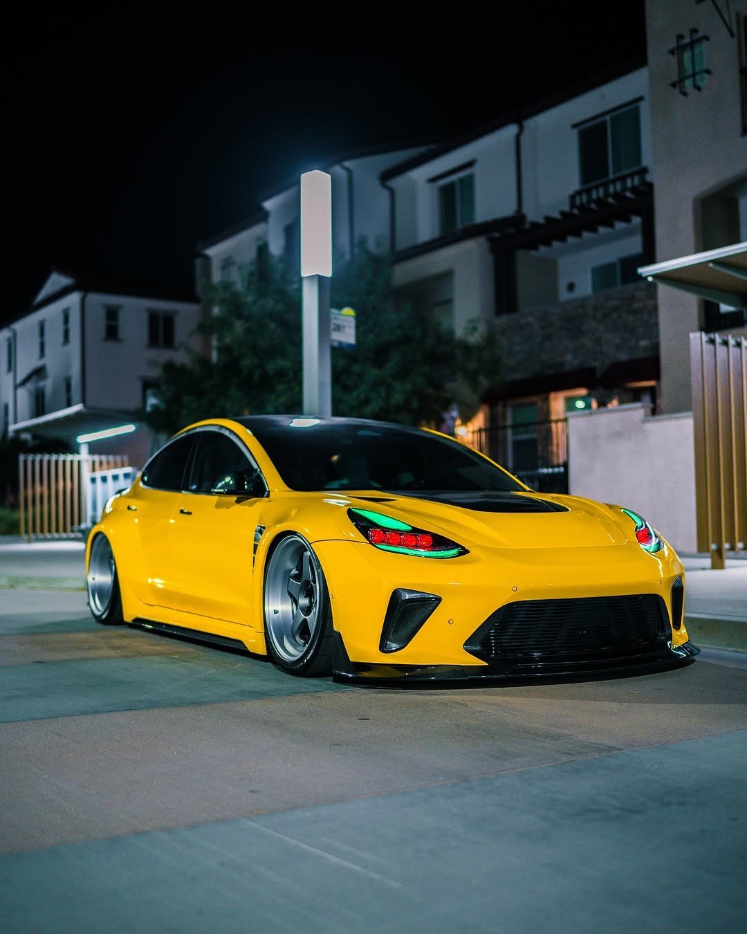 Yellow Tesla Model 3 — Robot Craftsman HACKER Widebody