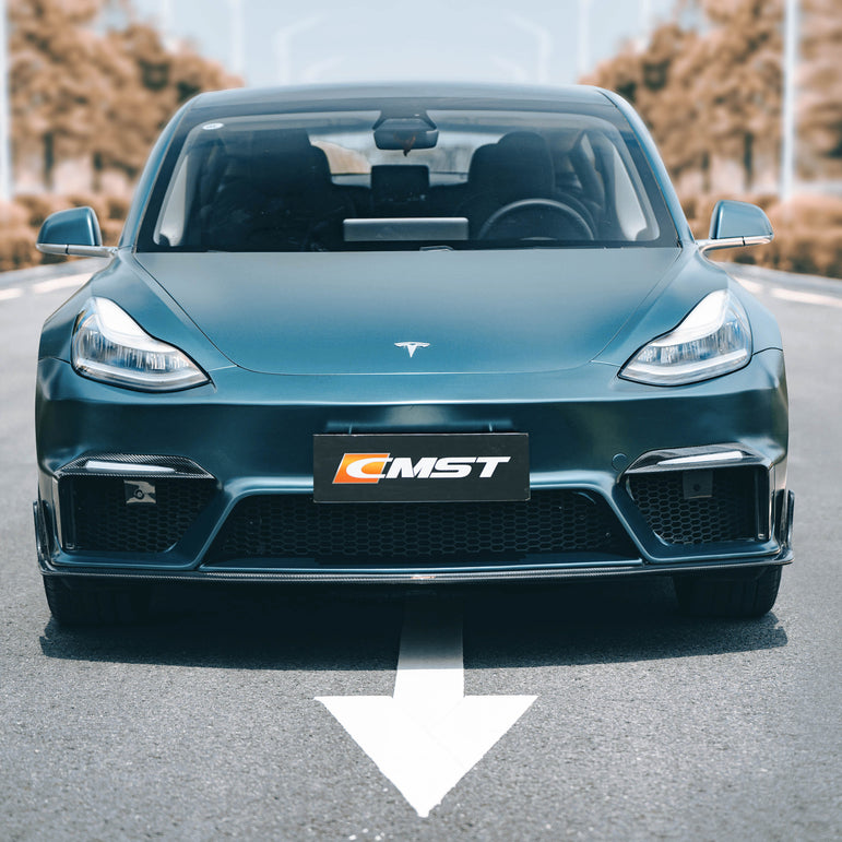 CMST Tuning Carbon Fiber Front Bumper for Tesla Model 3 Ver.1 with Carbon Fiber Canards & Front Lip - Robot Bodykits