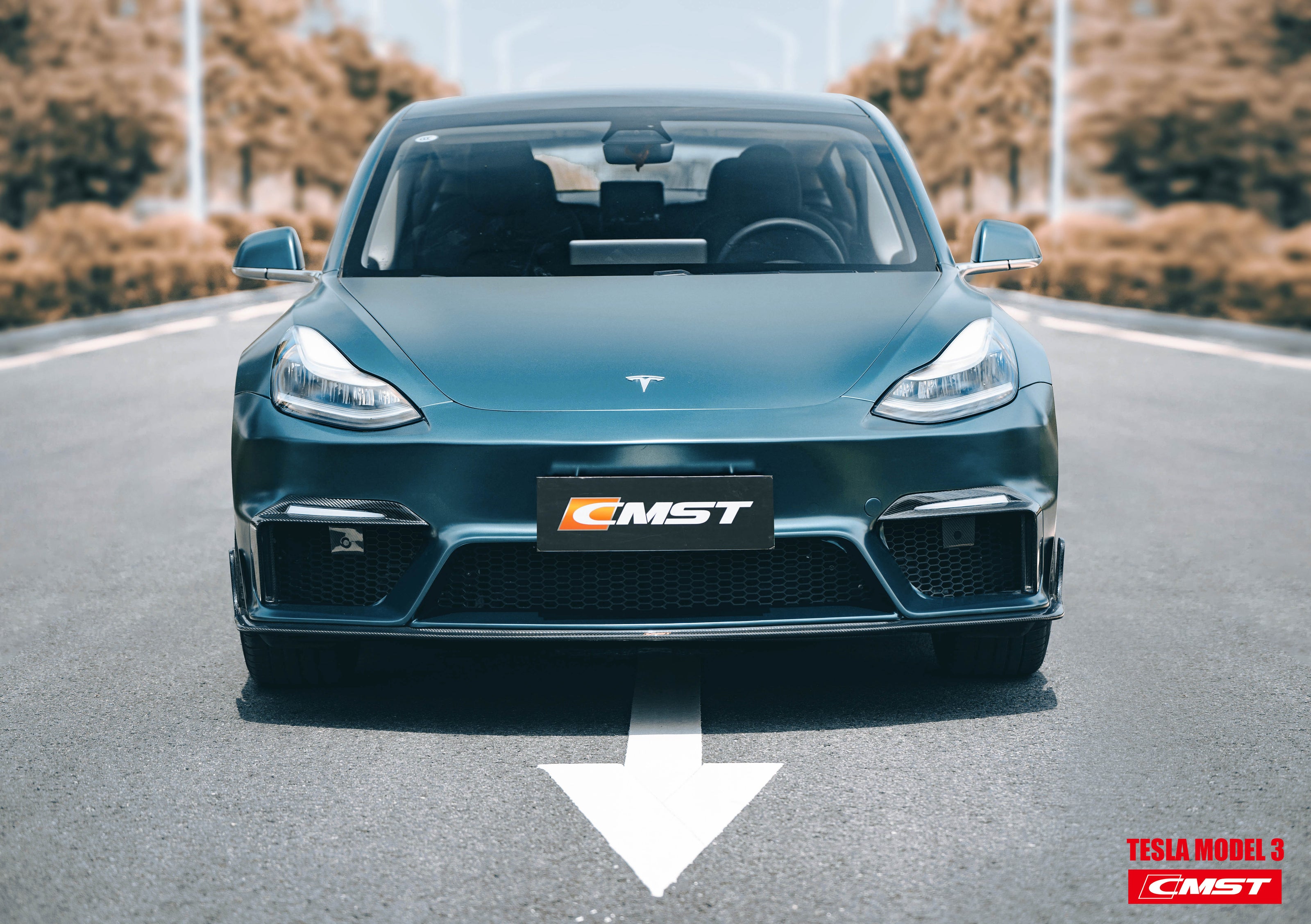 CMST Tuning Carbon Fiber Front Bumper for Tesla Model 3 Ver.1 with Carbon Fiber Canards & Front Lip - Robot Bodykits