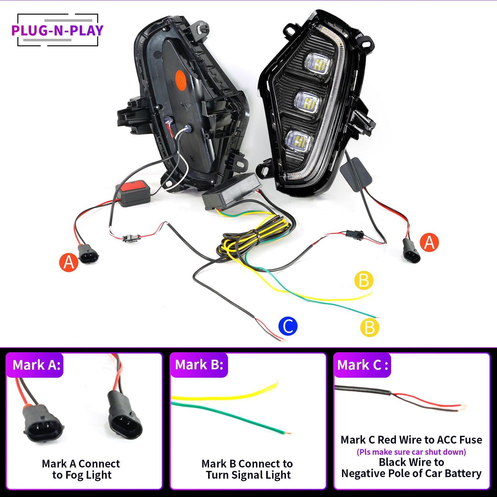 LED DRL Fog Lights For Toyota RAV4 2019-2022