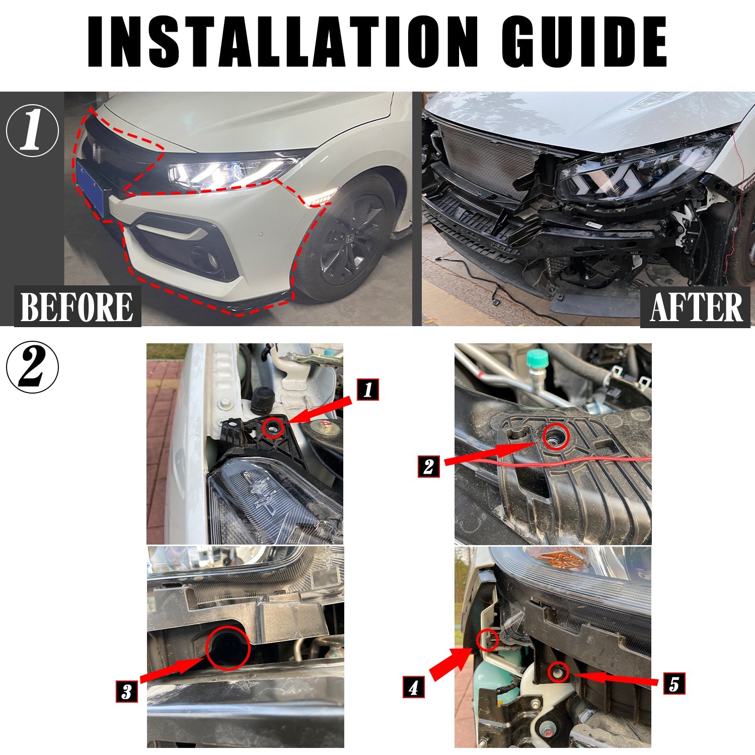 Full LED Headlights Assembly For 10th Gen Honda Civic 2016-2022