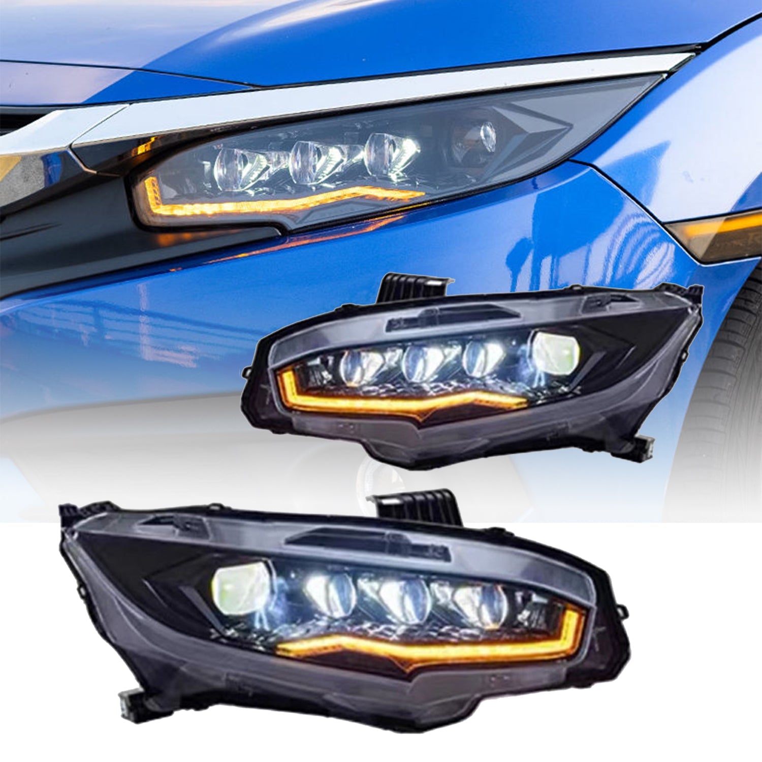 Full LED Headlights Assembly For 10th Gen Honda Civic 2016-2022