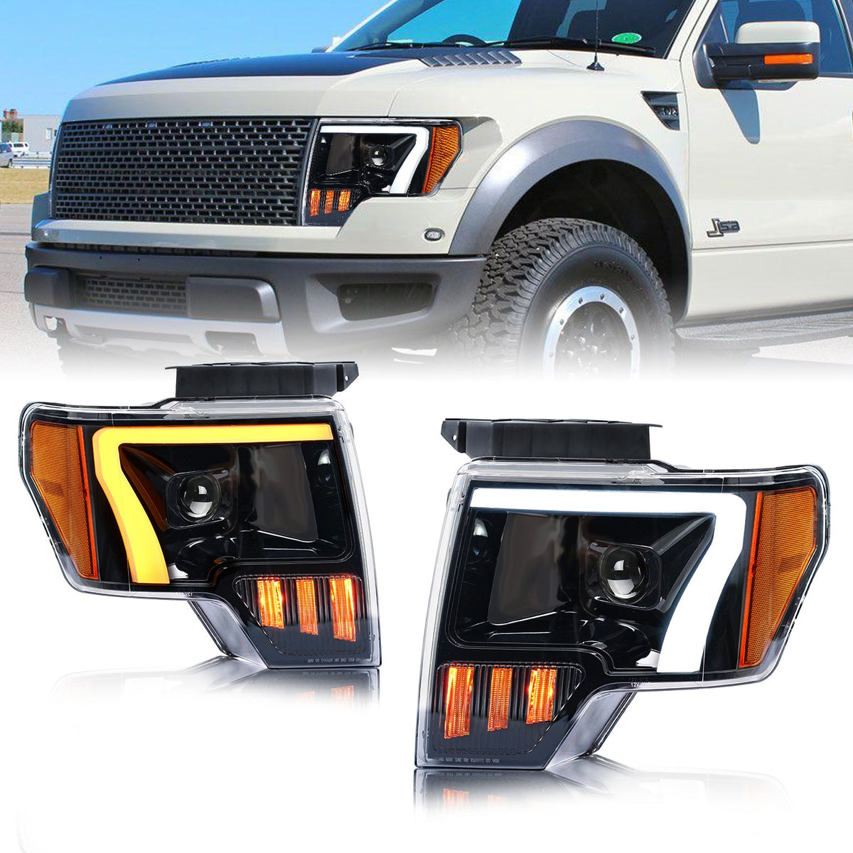 Full LED Headlights Assembly For Ford F-150 Raptor 2009-2014