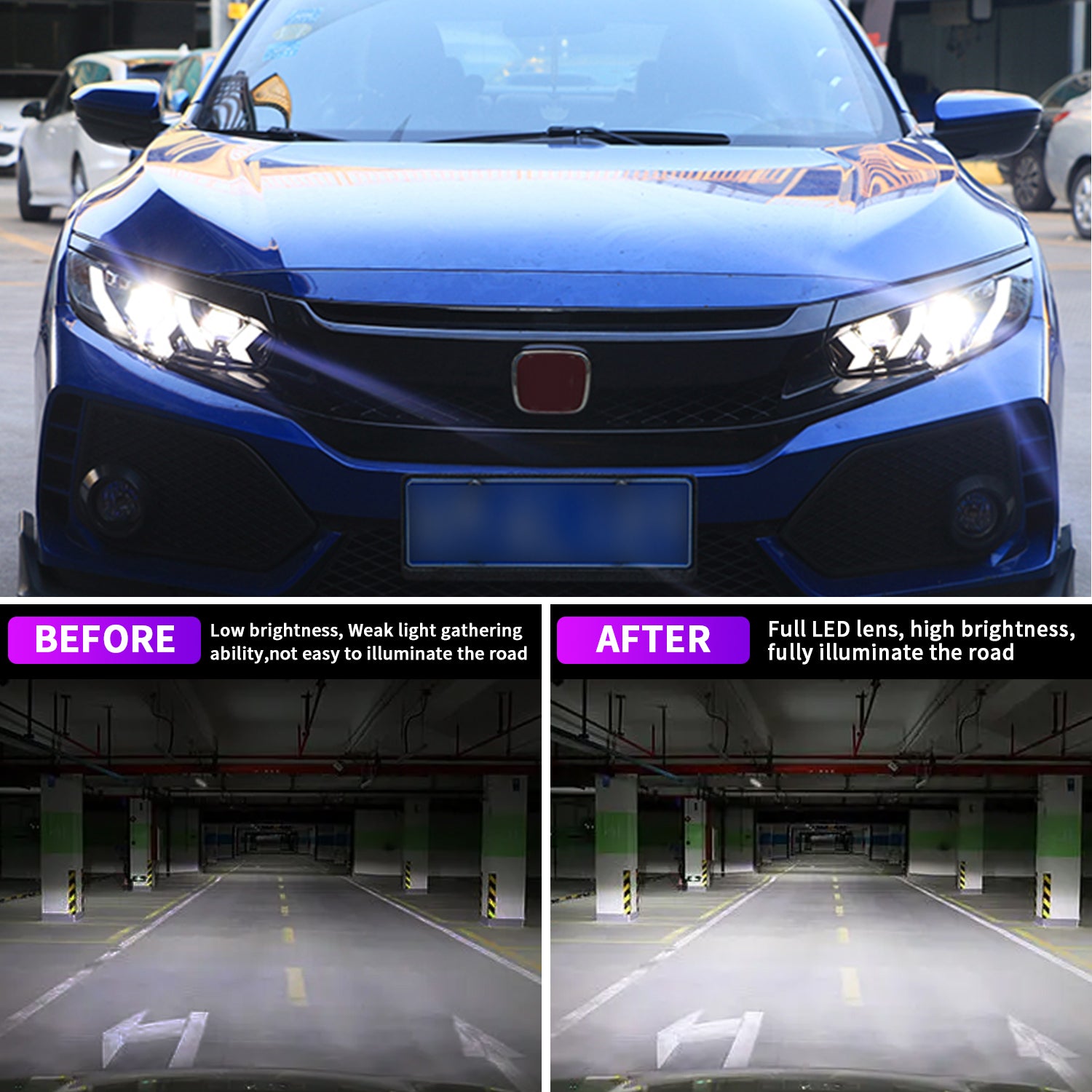 Full LED Headlights Assembly For 10th Gen Honda Civic 2016-2022,RGB DRL(US ONLY)