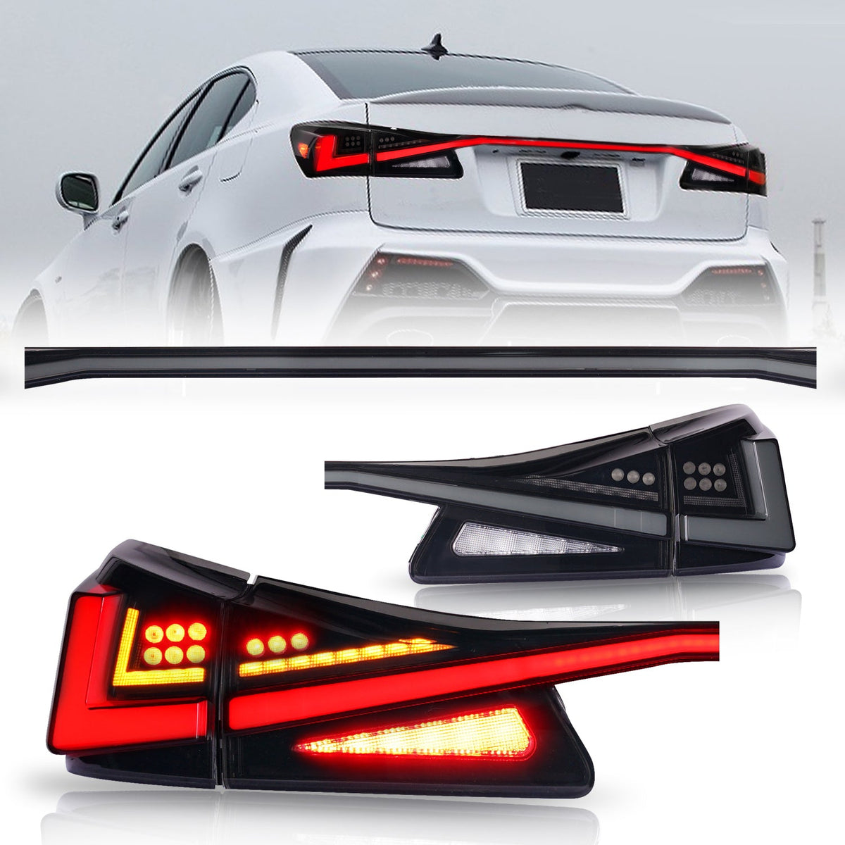 Full LED Tail Lights Assembly For Lexus IS250 2006-2012,Smoked