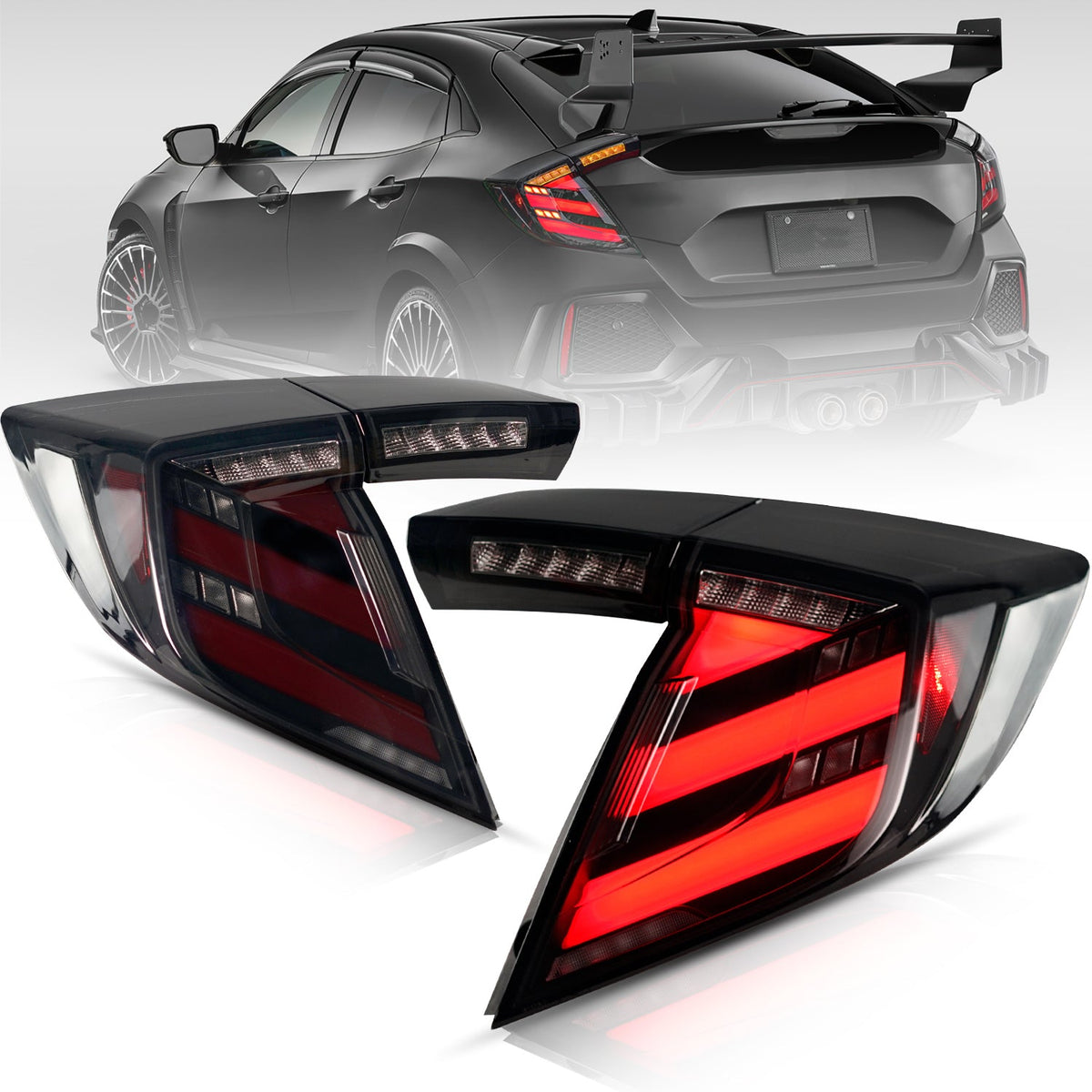 Full LED Tail Lights Assembly For 10th Gen Honda Civic Type R Hatchback 2016-2021