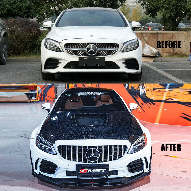 CMST Tuning Carbon Tempered Glass Transparent Hood For Mercedes Benz 2015-2020 W205 Sedan C300 C43 C Coupe 2 Door 4 Door Ver.2 - Robot Bodykits