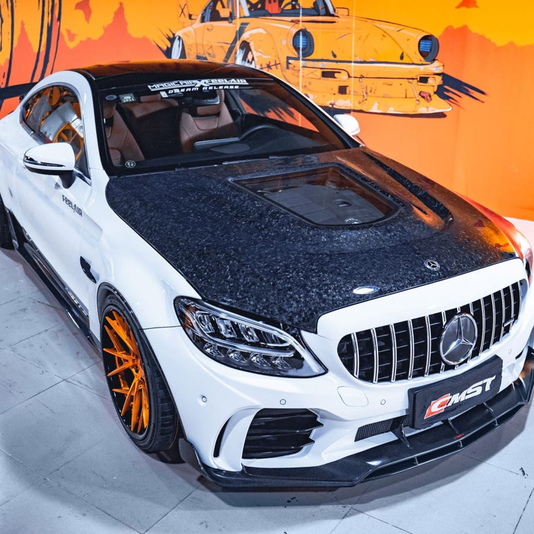 CMST Tuning Carbon Tempered Glass Transparent Hood For Mercedes Benz 2015-2020 W205 Sedan C300 C43 C Coupe 2 Door 4 Door Ver.2 - Robot Bodykits