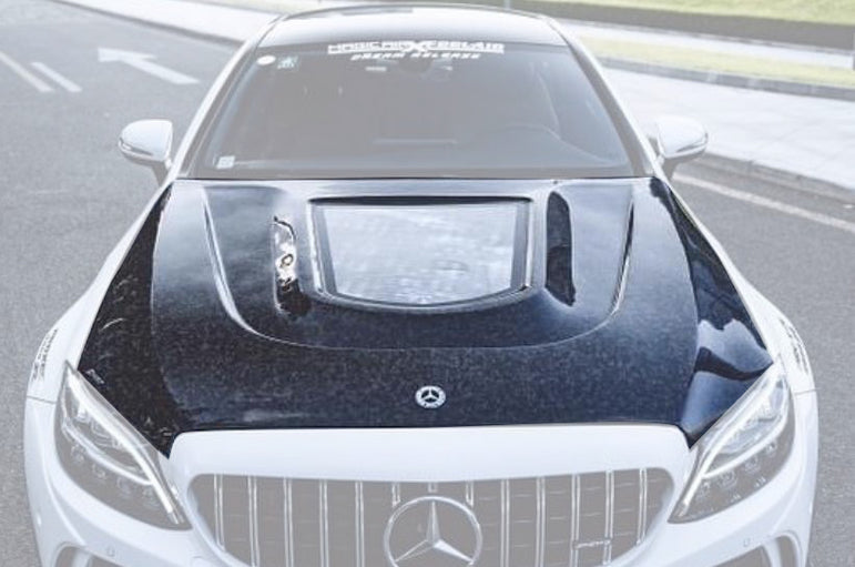 CMST Tuning Carbon Tempered Glass Transparent Hood For Mercedes Benz 2015-2020 W205 Sedan C300 C43 C Coupe 2 Door 4 Door Ver.2 - Robot Bodykits