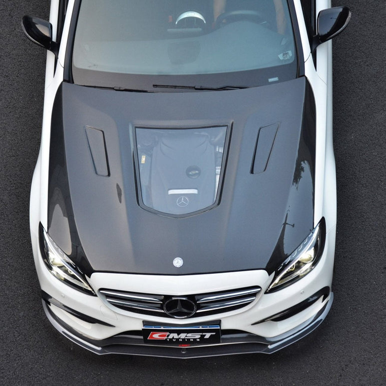 CMST Tuning Carbon Tempered Glass Transparent Hood For Mercedes Benz 2015-2020 W205 C300 C43 Sedan Coupe 2 Door 4 Door Ver.1 - Robot Bodykits