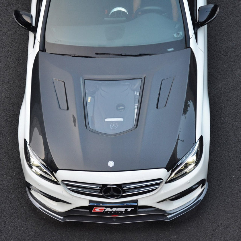 CMST Tuning Carbon Tempered Glass Transparent Hood For Mercedes Benz 2015-2020 W205 C300 C43 Sedan Coupe 2 Door 4 Door Ver.1 - Robot Bodykits