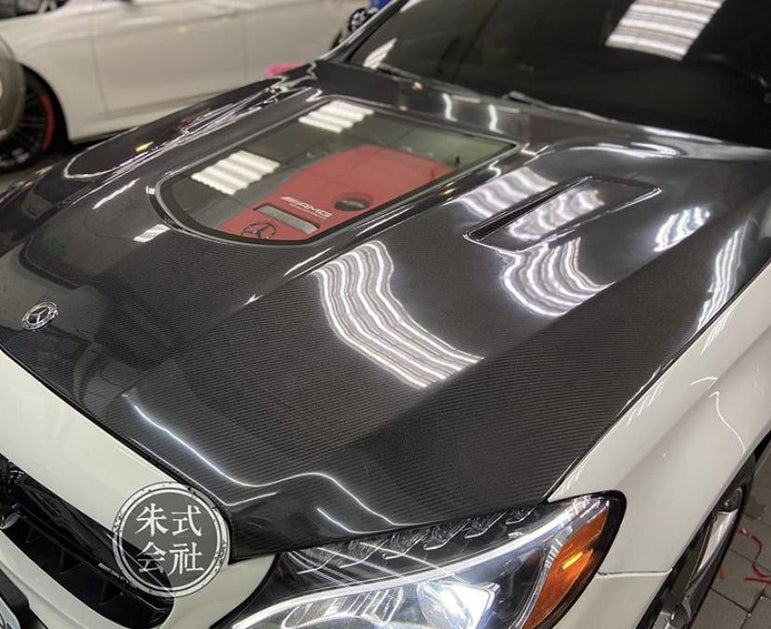 CMST Tuning Carbon Tempered Glass Transparent Hood For Mercedes Benz 2015-2020 W205 C300 C43 Sedan Coupe 2 Door 4 Door Ver.1 - Robot Bodykits