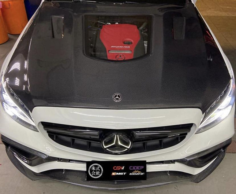 CMST Tuning Carbon Tempered Glass Transparent Hood For Mercedes Benz 2015-2020 W205 C300 C43 Sedan Coupe 2 Door 4 Door Ver.1 - Robot Bodykits