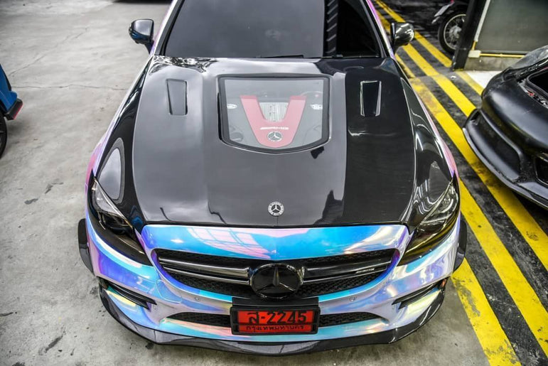 CMST Tuning Carbon Tempered Glass Transparent Hood For Mercedes Benz 2015-2020 W205 C300 C43 Sedan Coupe 2 Door 4 Door Ver.1 - Robot Bodykits