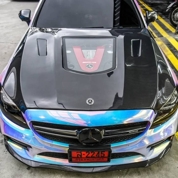 CMST Tuning Carbon Tempered Glass Transparent Hood For Mercedes Benz 2015-2020 W205 C300 C43 Sedan Coupe 2 Door 4 Door Ver.1 - Robot Bodykits