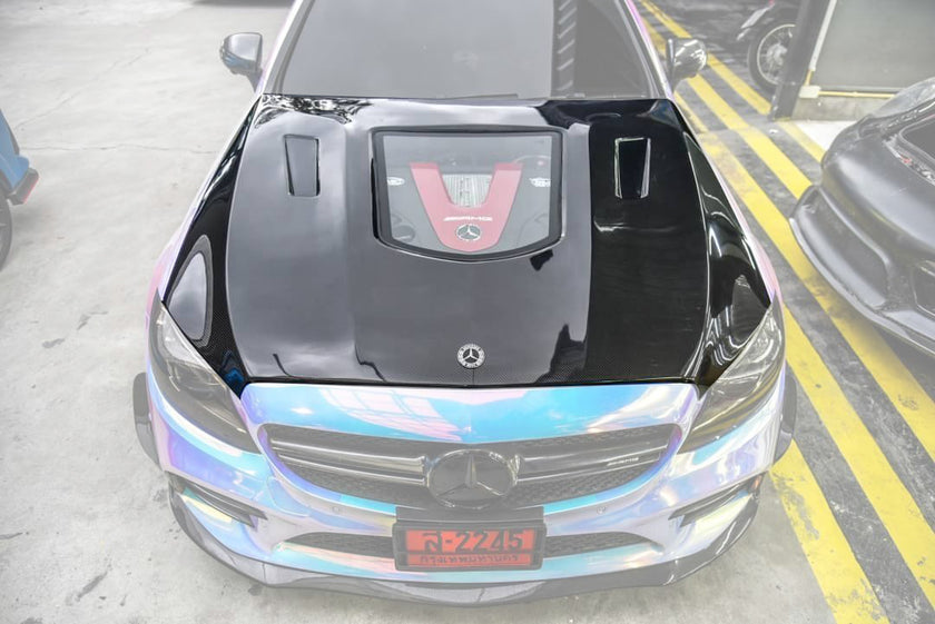 CMST Tuning Carbon Tempered Glass Transparent Hood For Mercedes Benz 2015-2020 W205 C300 C43 Sedan Coupe 2 Door 4 Door Ver.1 - Robot Bodykits