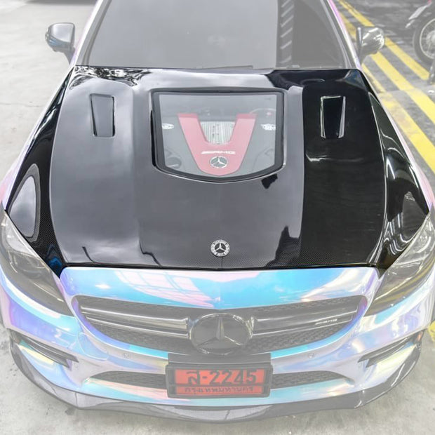 CMST Tuning Carbon Tempered Glass Transparent Hood For Mercedes Benz 2015-2020 W205 C300 C43 Sedan Coupe 2 Door 4 Door Ver.1 - Robot Bodykits