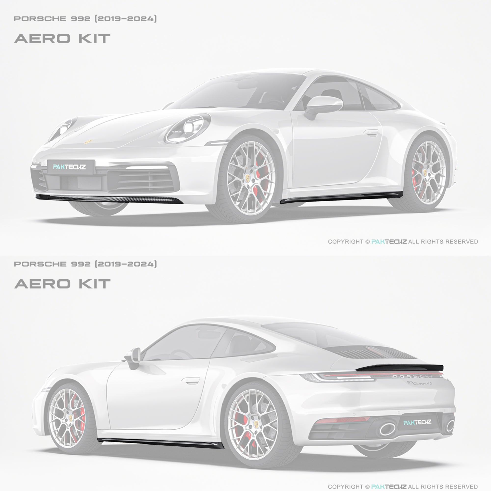 Paktechz Porsche 911 992.1 Carrera, Carrera S Full Dry Carbon Aerodynamics kit 2019-2024