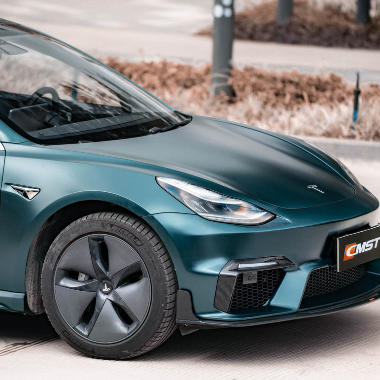 CMST Tuning Carbon Fiber Front Bumper for Tesla Model 3 Ver.1 with Carbon Fiber Canards & Front Lip - Robot Bodykits