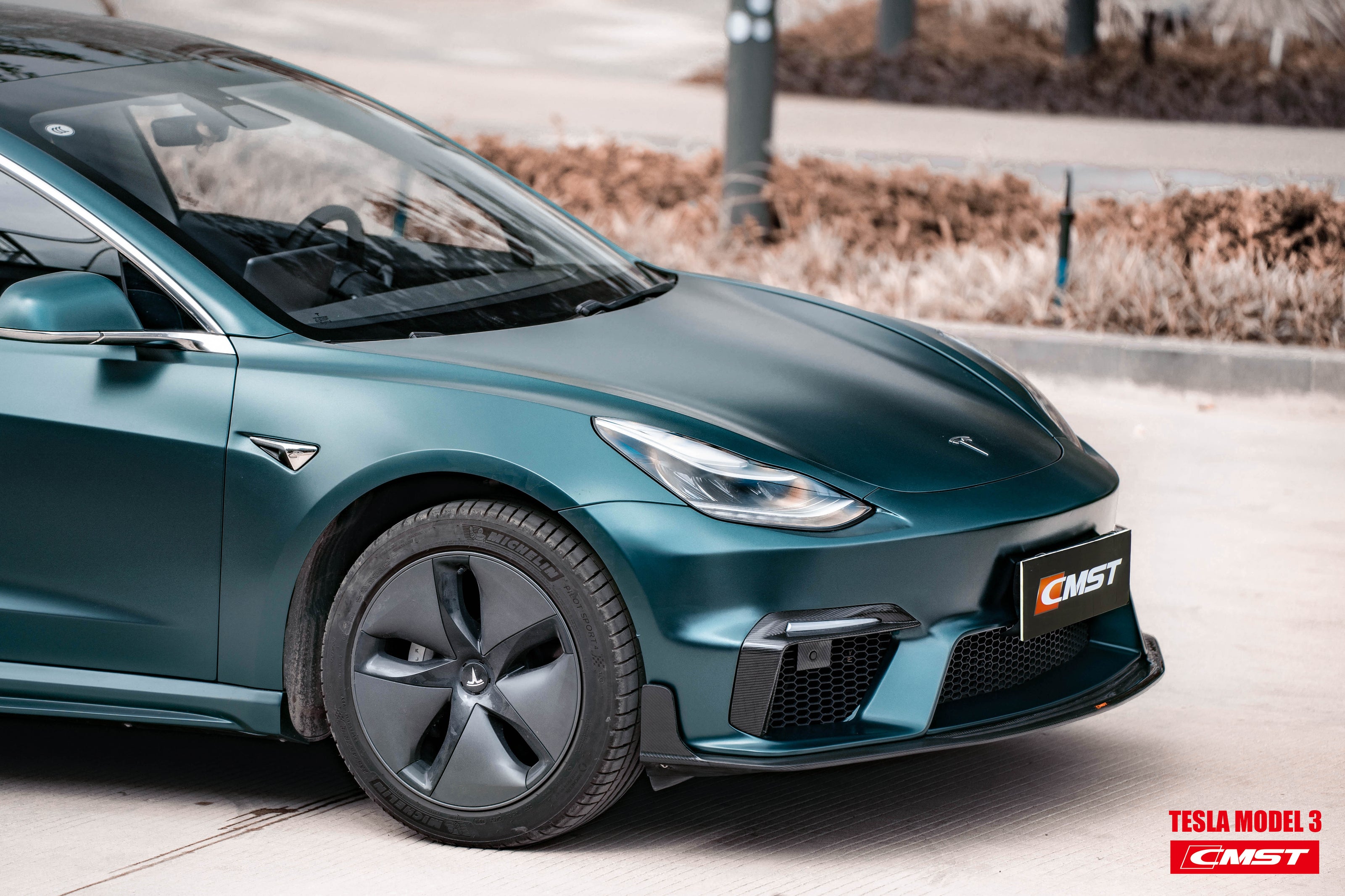 CMST Tuning Carbon Fiber Front Bumper for Tesla Model 3 Ver.1 with Carbon Fiber Canards & Front Lip - Robot Bodykits