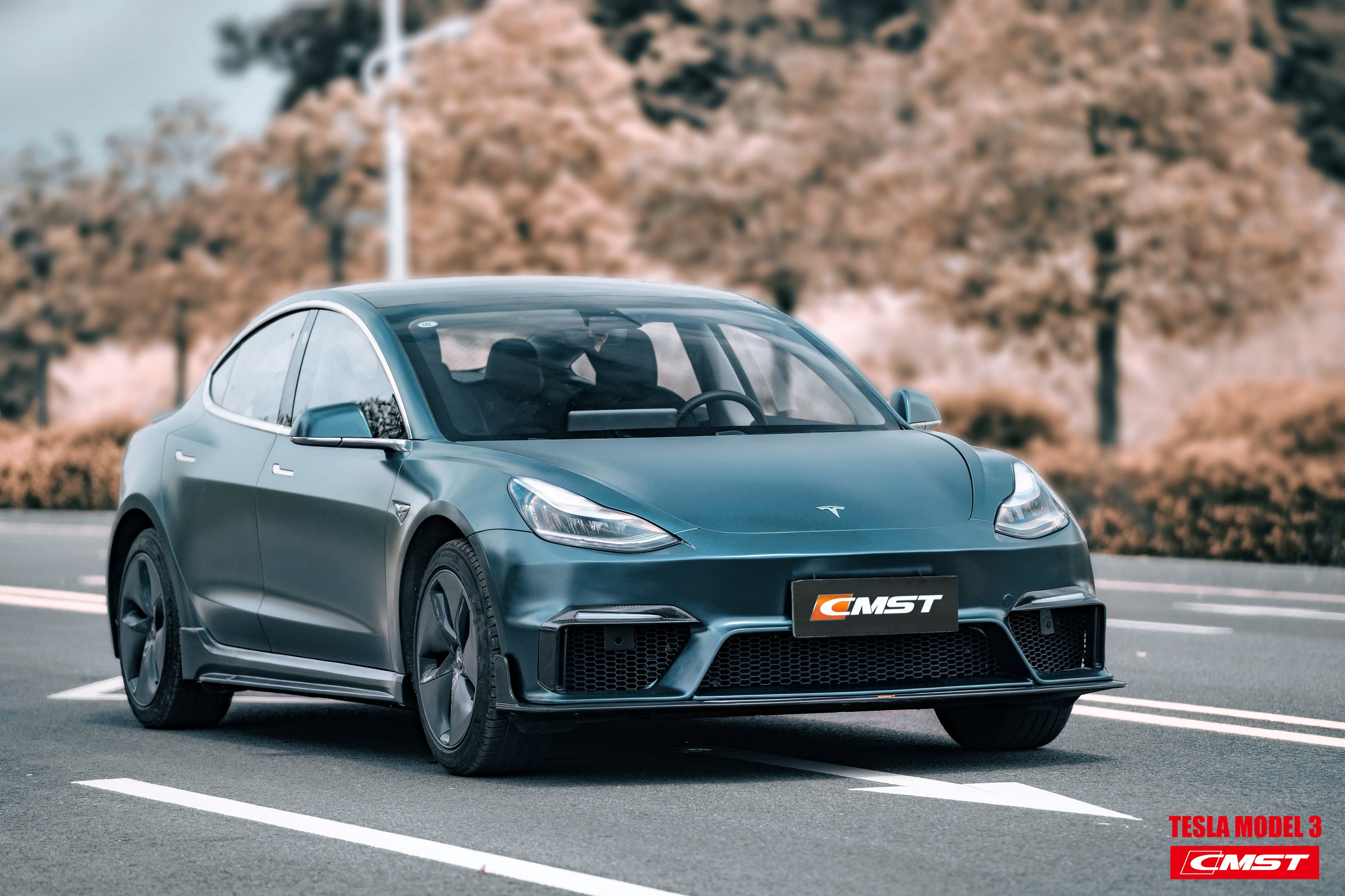 CMST Tuning Carbon Fiber Front Bumper for Tesla Model 3 Ver.1 with Carbon Fiber Canards & Front Lip - Robot Bodykits