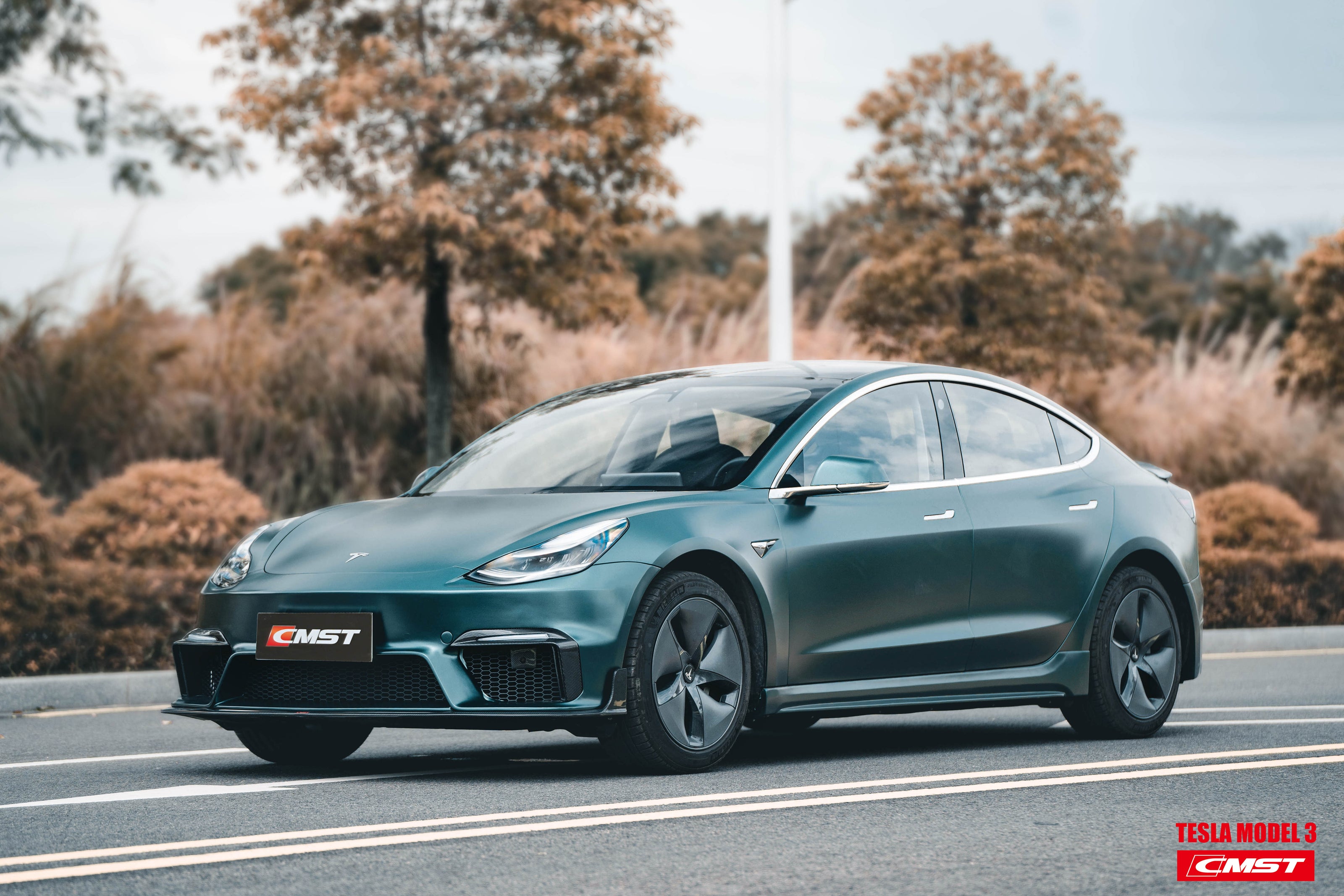 CMST Tuning Carbon Fiber Front Bumper for Tesla Model 3 Ver.1 with Carbon Fiber Canards & Front Lip - Robot Bodykits