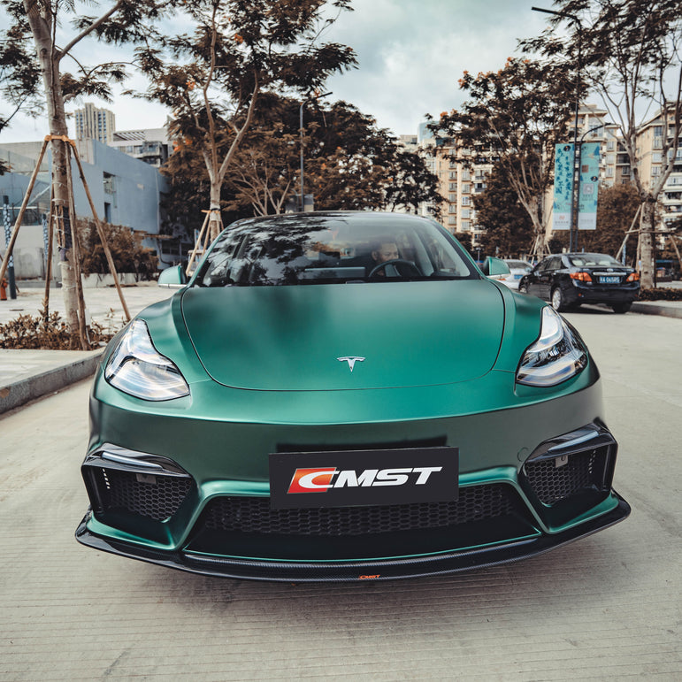 CMST Tuning Carbon Fiber Front Bumper for Tesla Model 3 Ver.1 with Carbon Fiber Canards & Front Lip - Robot Bodykits
