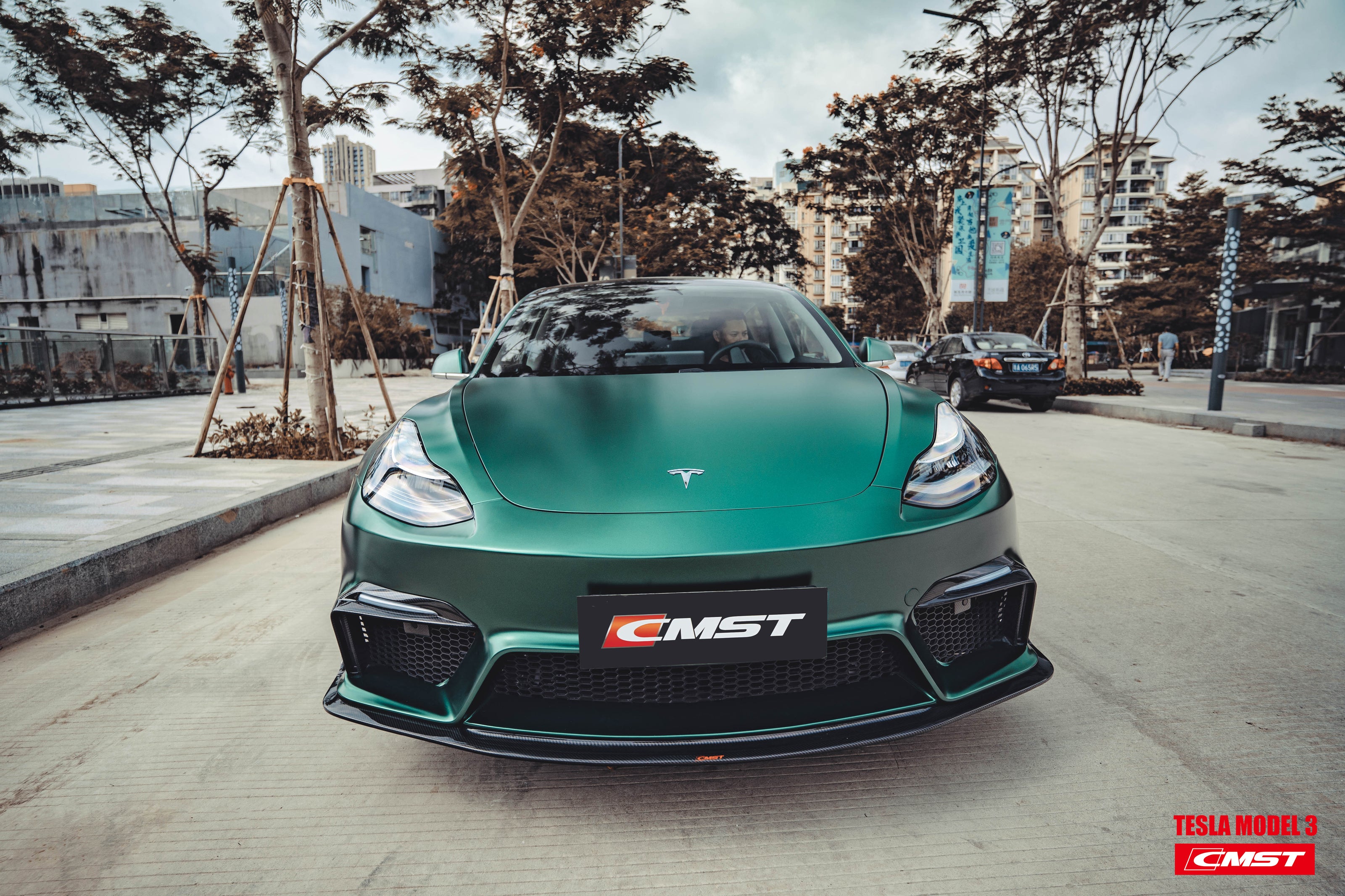 CMST Tuning Carbon Fiber Front Bumper for Tesla Model 3 Ver.1 with Carbon Fiber Canards & Front Lip - Robot Bodykits