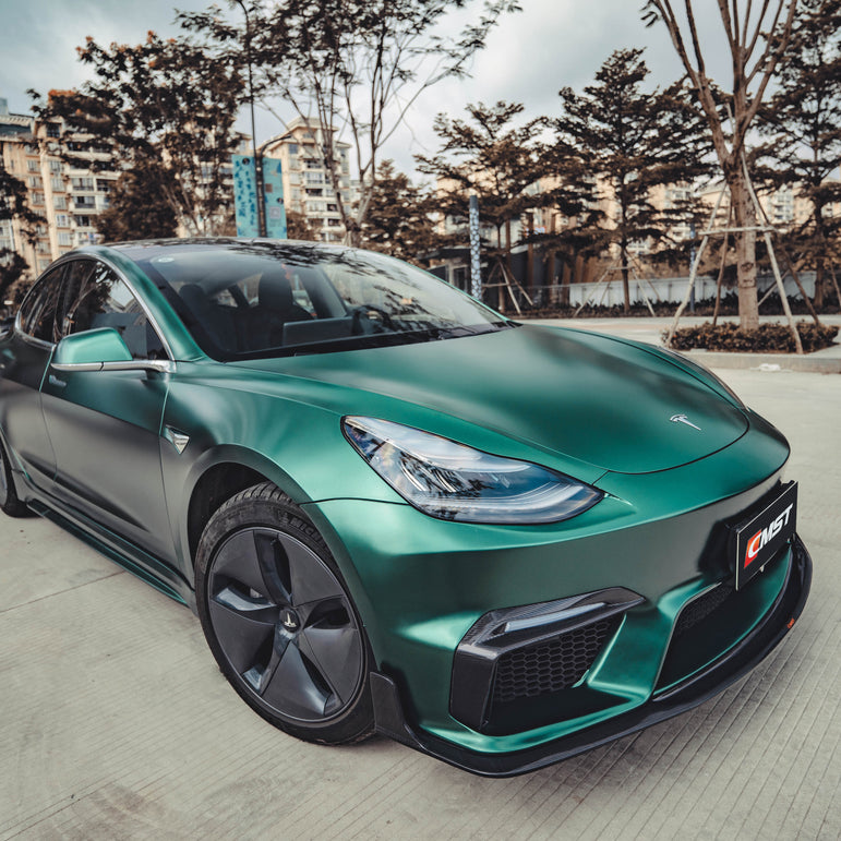 CMST Tuning Carbon Fiber Front Bumper for Tesla Model 3 Ver.1 with Carbon Fiber Canards & Front Lip - Robot Bodykits