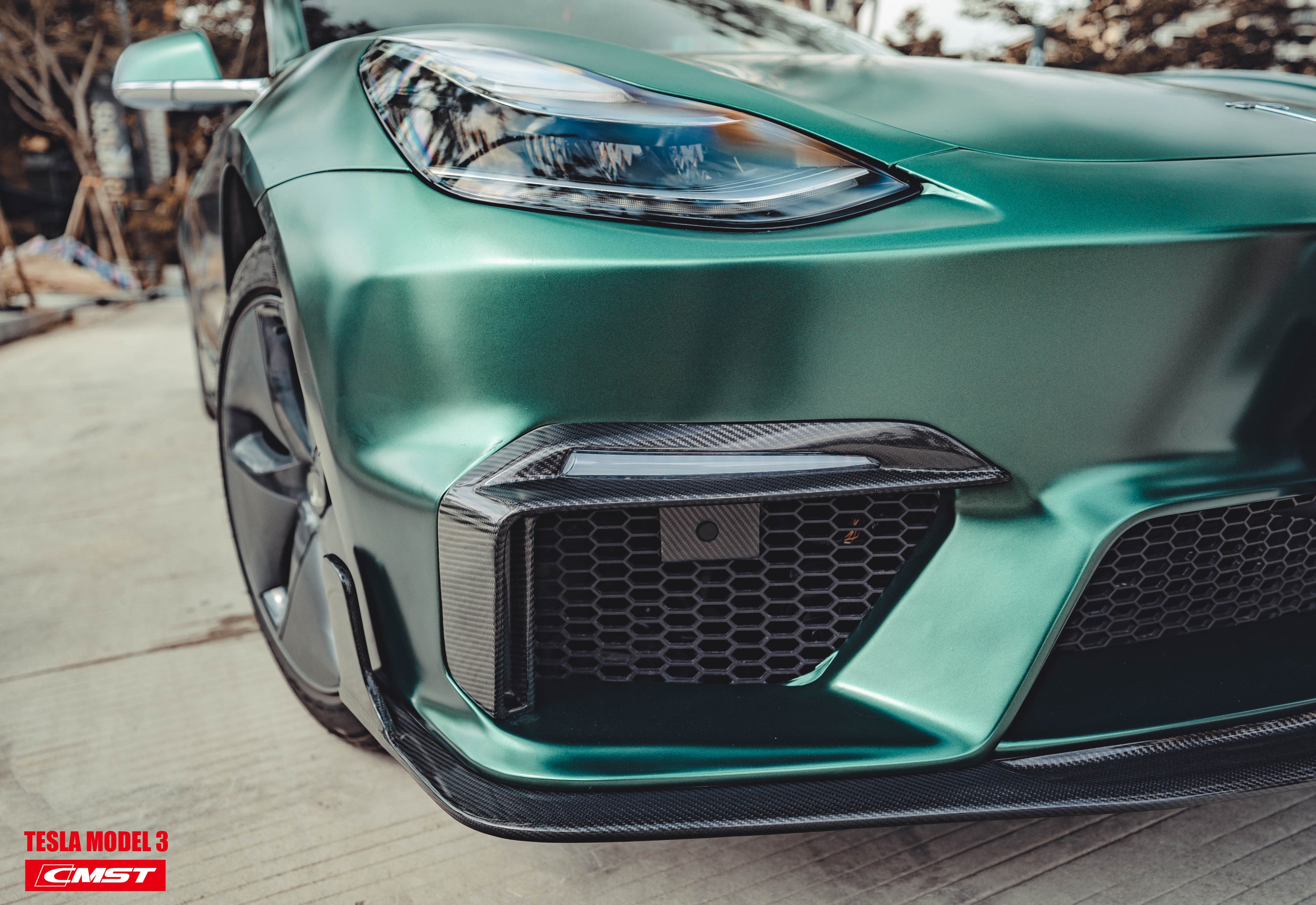CMST Tuning Carbon Fiber Front Bumper for Tesla Model 3 Ver.1 with Carbon Fiber Canards & Front Lip - Robot Bodykits