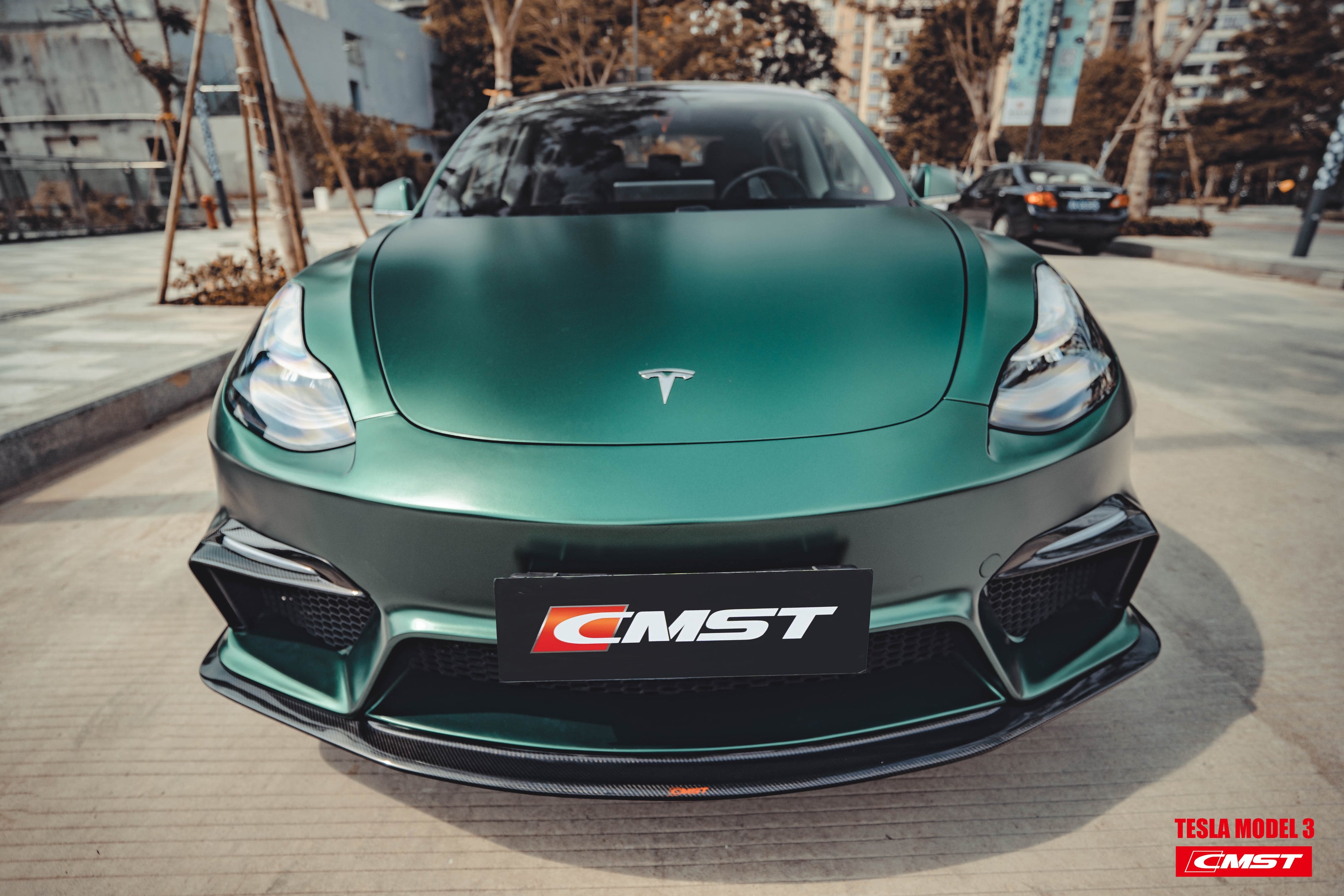 CMST Tuning Carbon Fiber Front Bumper for Tesla Model 3 Ver.1 with Carbon Fiber Canards & Front Lip - Robot Bodykits