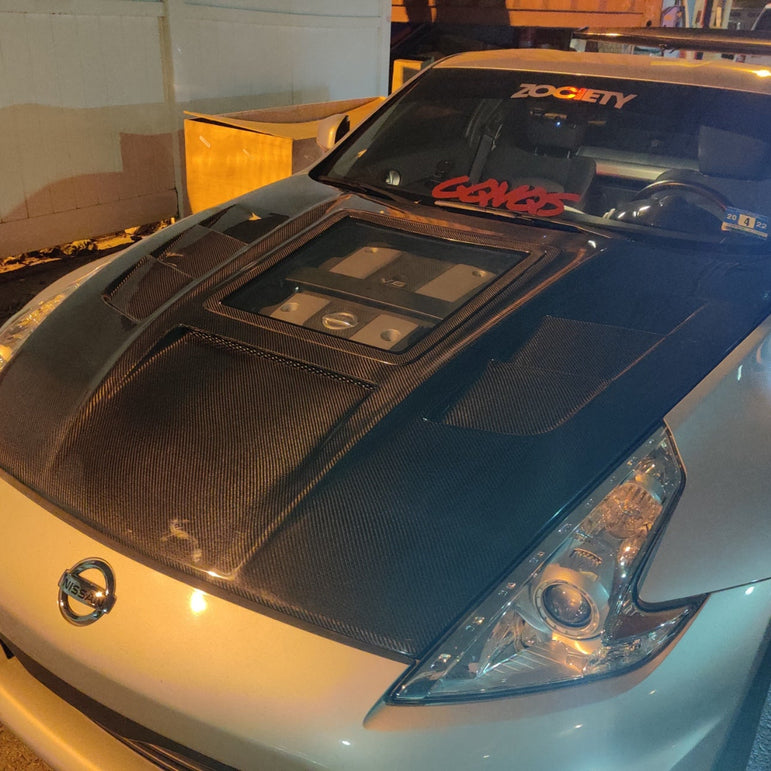 CMST Tuning Carbon Fiber Hood with Tempered Glass for Nissan 370Z Z34 Fairlady Z - Robot Bodykits