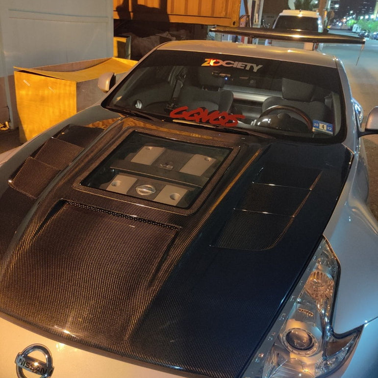 CMST Tuning Carbon Fiber Hood with Tempered Glass for Nissan 370Z Z34 Fairlady Z - Robot Bodykits