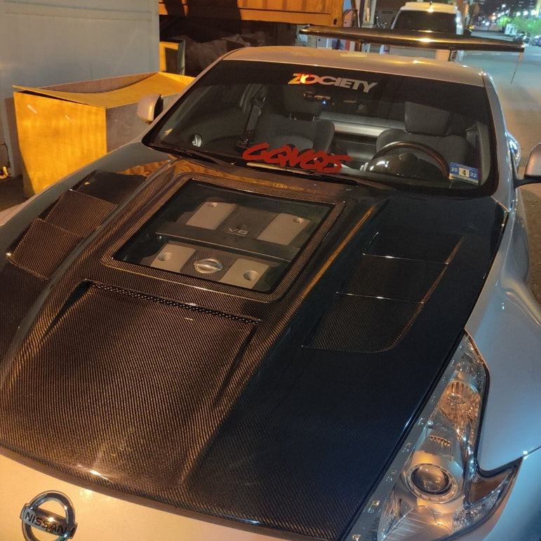 CMST Tuning Carbon Fiber Hood with Tempered Glass for Nissan 370Z Z34 Fairlady Z - Robot Bodykits