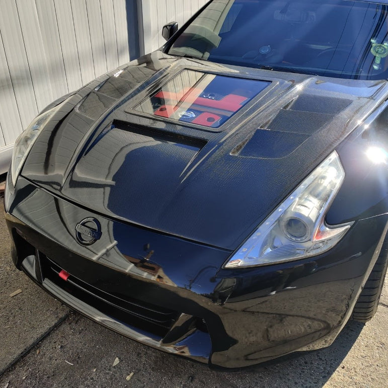 CMST Tuning Carbon Fiber Hood with Tempered Glass for Nissan 370Z Z34 Fairlady Z - Robot Bodykits