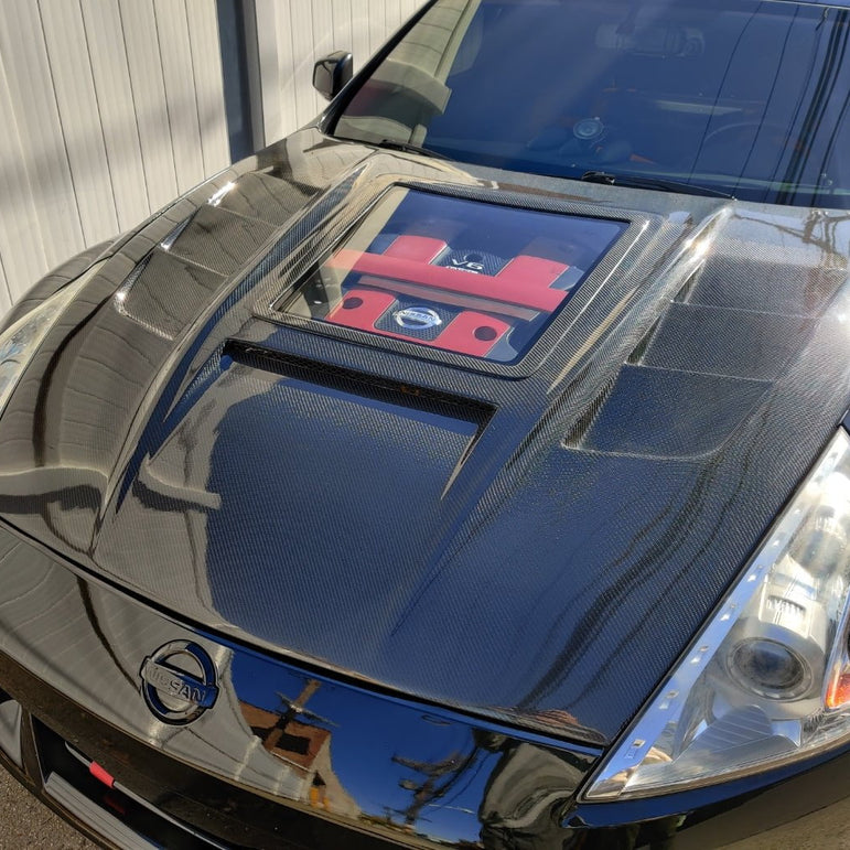 CMST Tuning Carbon Fiber Hood with Tempered Glass for Nissan 370Z Z34 Fairlady Z - Robot Bodykits