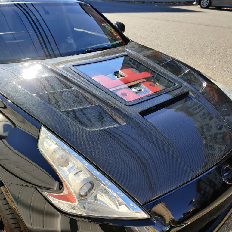 CMST Tuning Carbon Fiber Hood with Tempered Glass for Nissan 370Z Z34 Fairlady Z - Robot Bodykits
