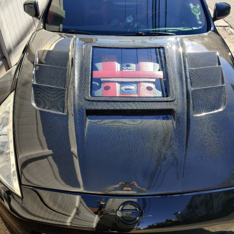 CMST Tuning Carbon Fiber Hood with Tempered Glass for Nissan 370Z Z34 Fairlady Z - Robot Bodykits