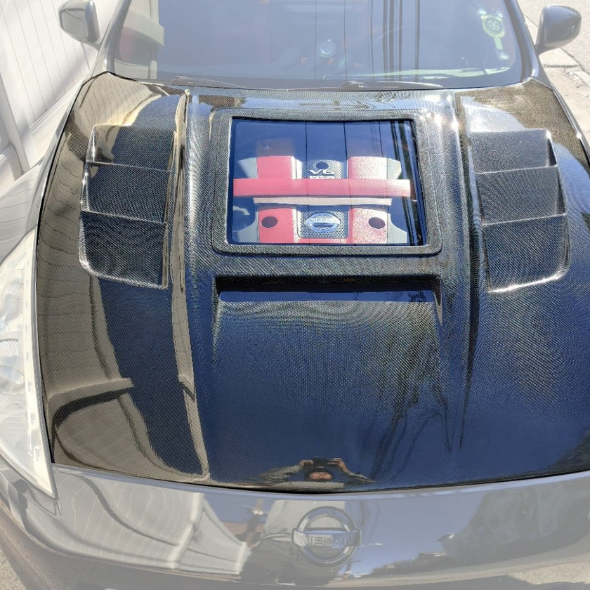 CMST Tuning Carbon Fiber Hood with Tempered Glass for Nissan 370Z Z34 Fairlady Z - Robot Bodykits