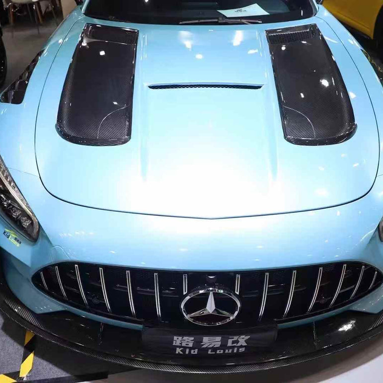 Kid Louis Mercedes Benz C190 AMG GT GTS GTC GTR Dry-Carbon Fiber Hood / Bonnet Black Series Style 2015 - 2021