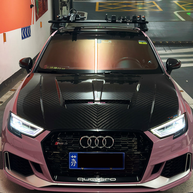 TAKD Carbon Dry Carbon Fiber Double-sided Hood Bonnet for Audi RS3 2018-2020 & S3 A3 2014-2020