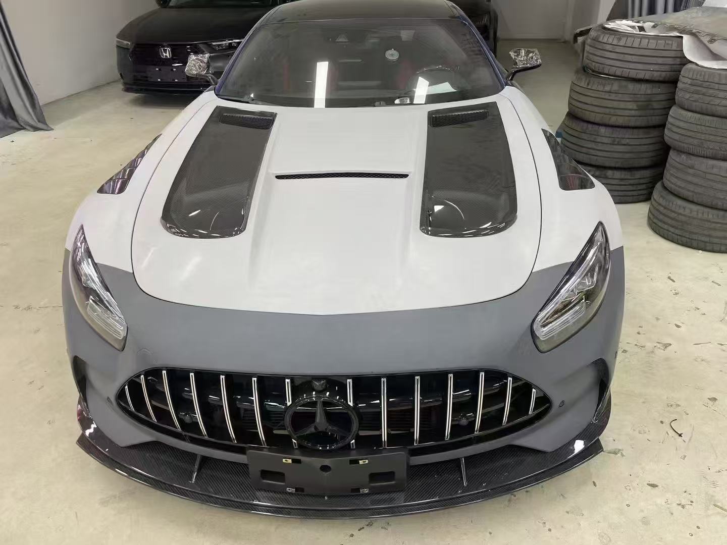 Kid Louis Mercedes Benz C190 AMG GT GTS GTC GTR Dry-Carbon Fiber Hood / Bonnet Black Series Style 2015 - 2021