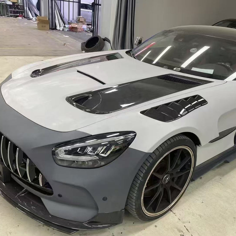 Kid Louis Mercedes Benz C190 AMG GT GTS GTC GTR Dry-Carbon Fiber Hood / Bonnet Black Series Style 2015 - 2021