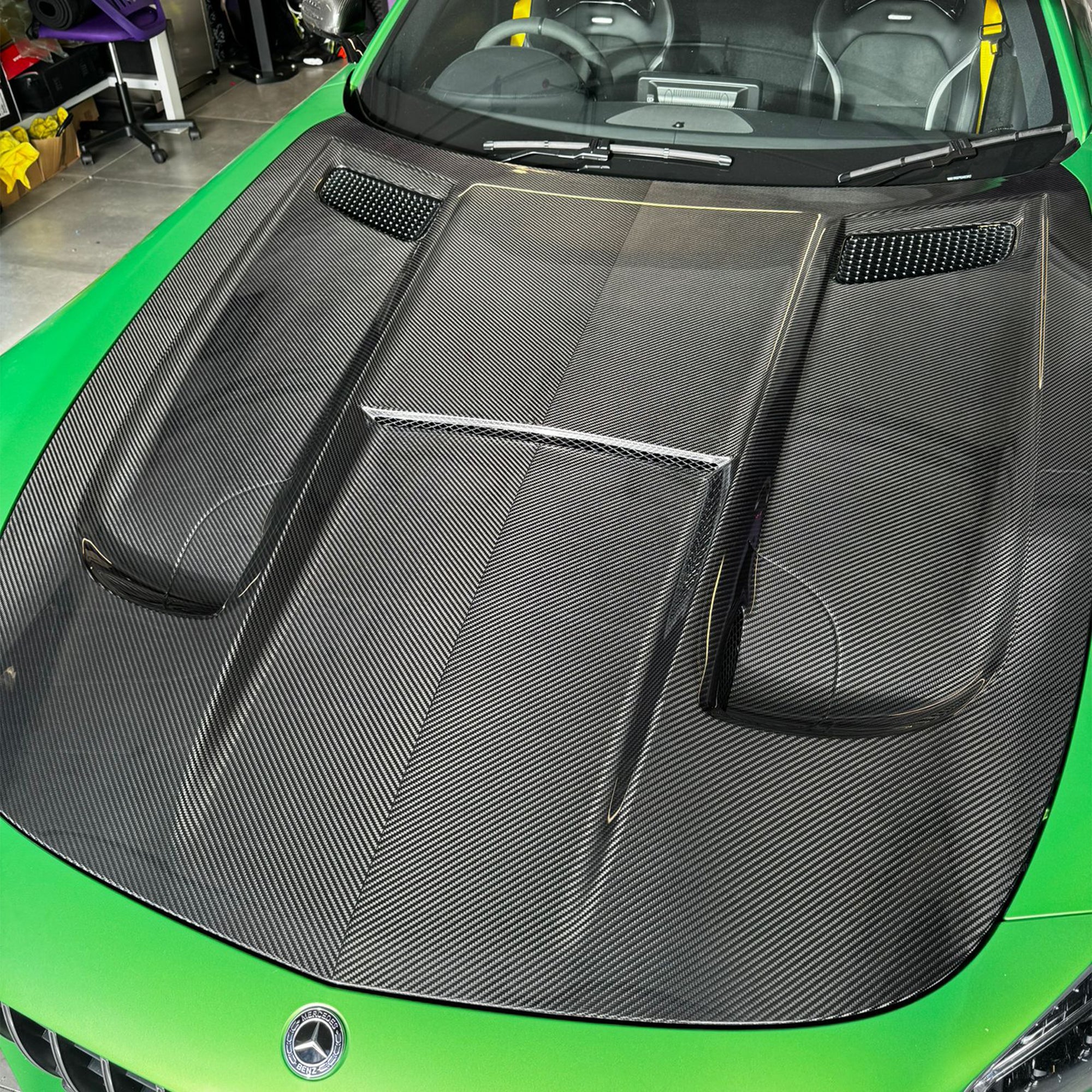 Kid Louis Mercedes Benz C190 AMG GT GTS GTC GTR Dry-Carbon Fiber Hood / Bonnet Black Series Style 2015 - 2021